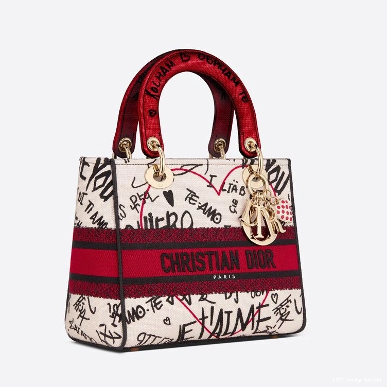 Cheap Graffiti D-lite Lady Motif Dioramour Bag White Canvas Medium 0708 Luxury